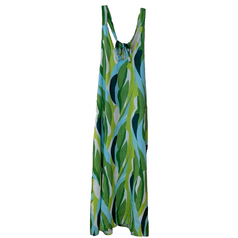 Cristina Vergani Linen Maxi Dress Large Tropical Resort Cruise Vacation Boho